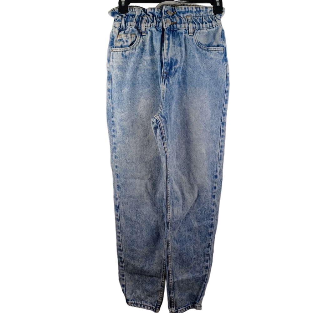SWS Denim Paper Bag Jeans XS Blue  -Denim -Acid Wash -Stretch -Vintage Style